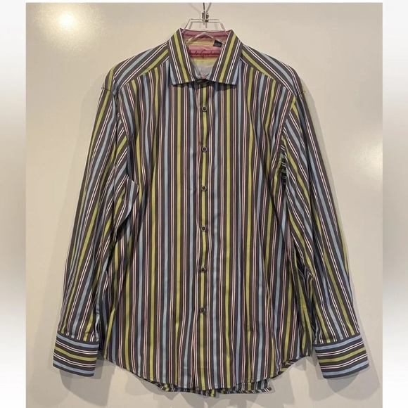 Robert Graham Striped Long Sleeve Flip Cuff Shirt Mens Size XL (663) - Picture 1 of 6